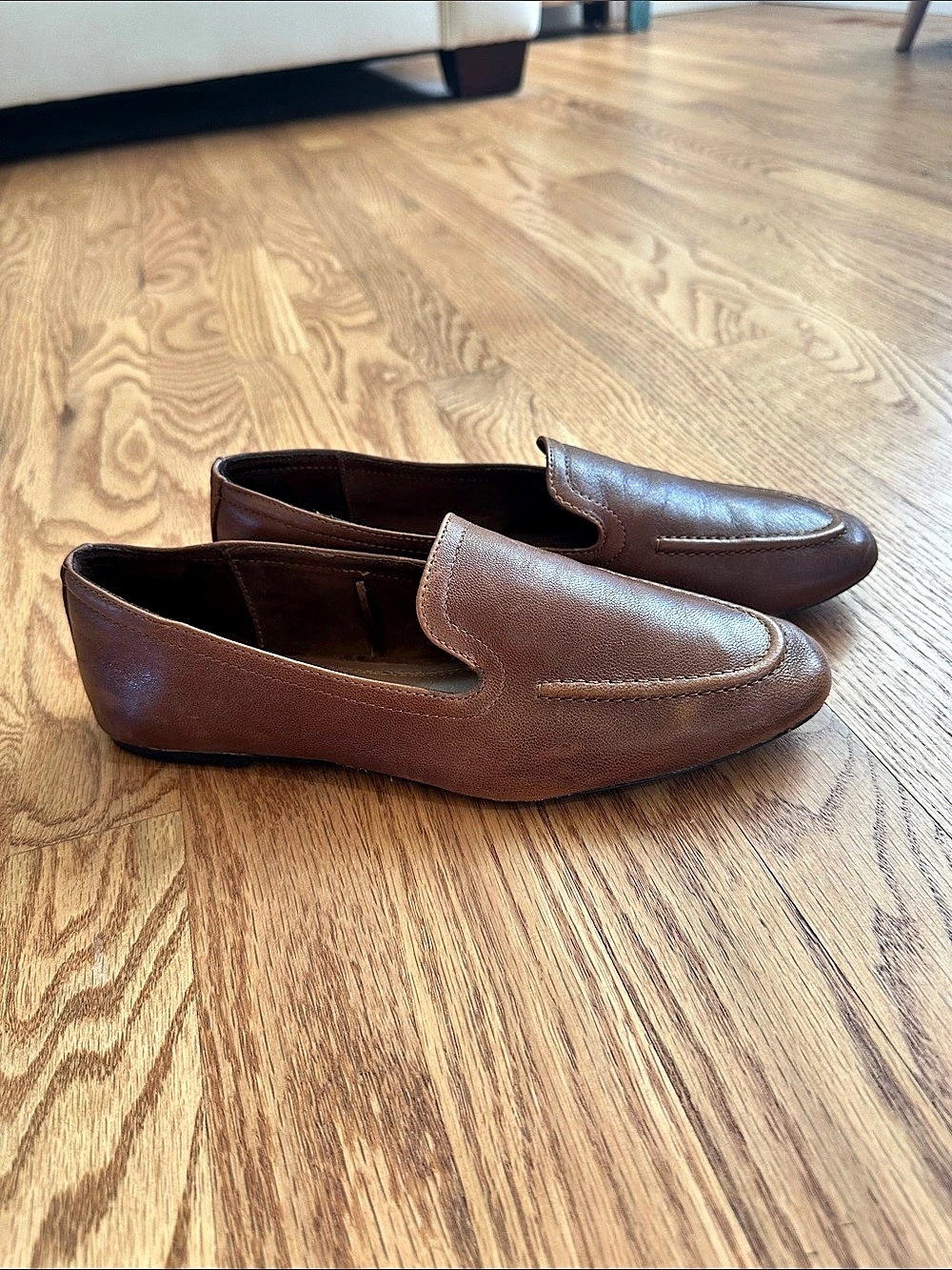 Zara Brown Leather Loafers with high vamp